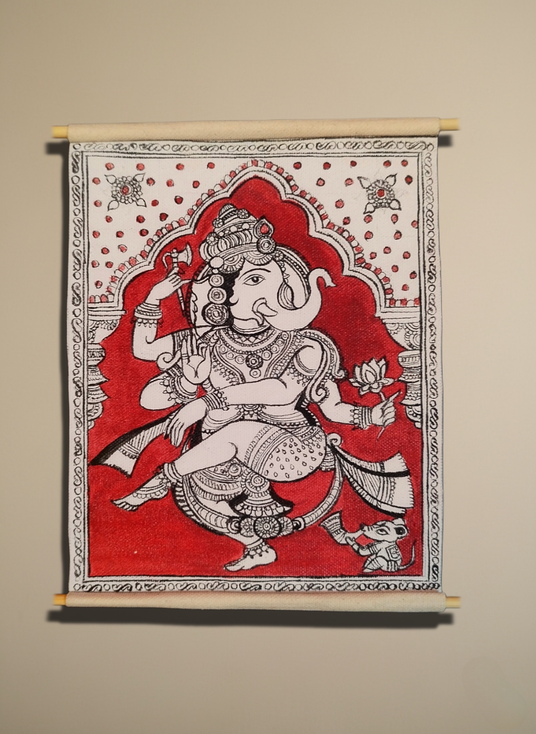 Srikalahasti Kalamkaari inspired- Dancing Ganesha- Small scroll