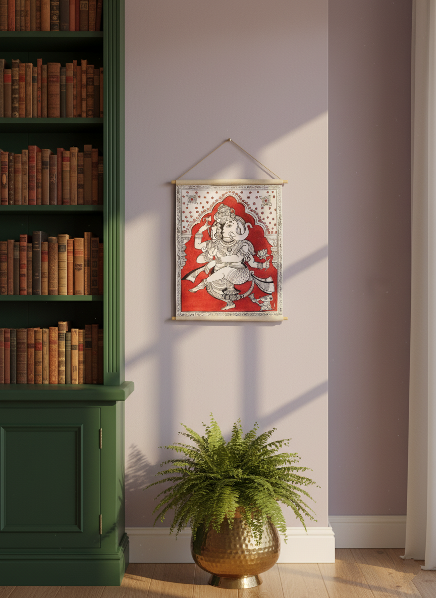 Srikalahasti Kalamkaari inspired- Dancing Ganesha- Small scroll - Image 2