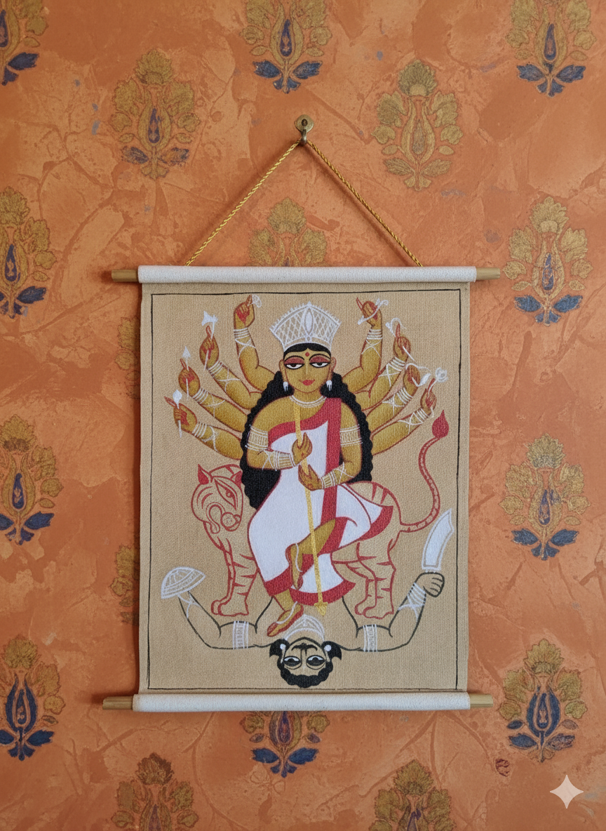 Kalighat inspired- Medium scroll - Maa Durga - Image 3