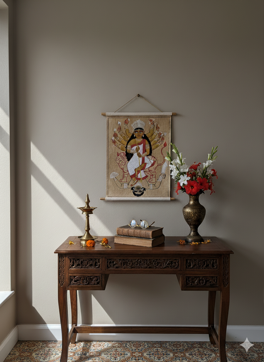 Kalighat inspired- Medium scroll - Maa Durga - Image 2