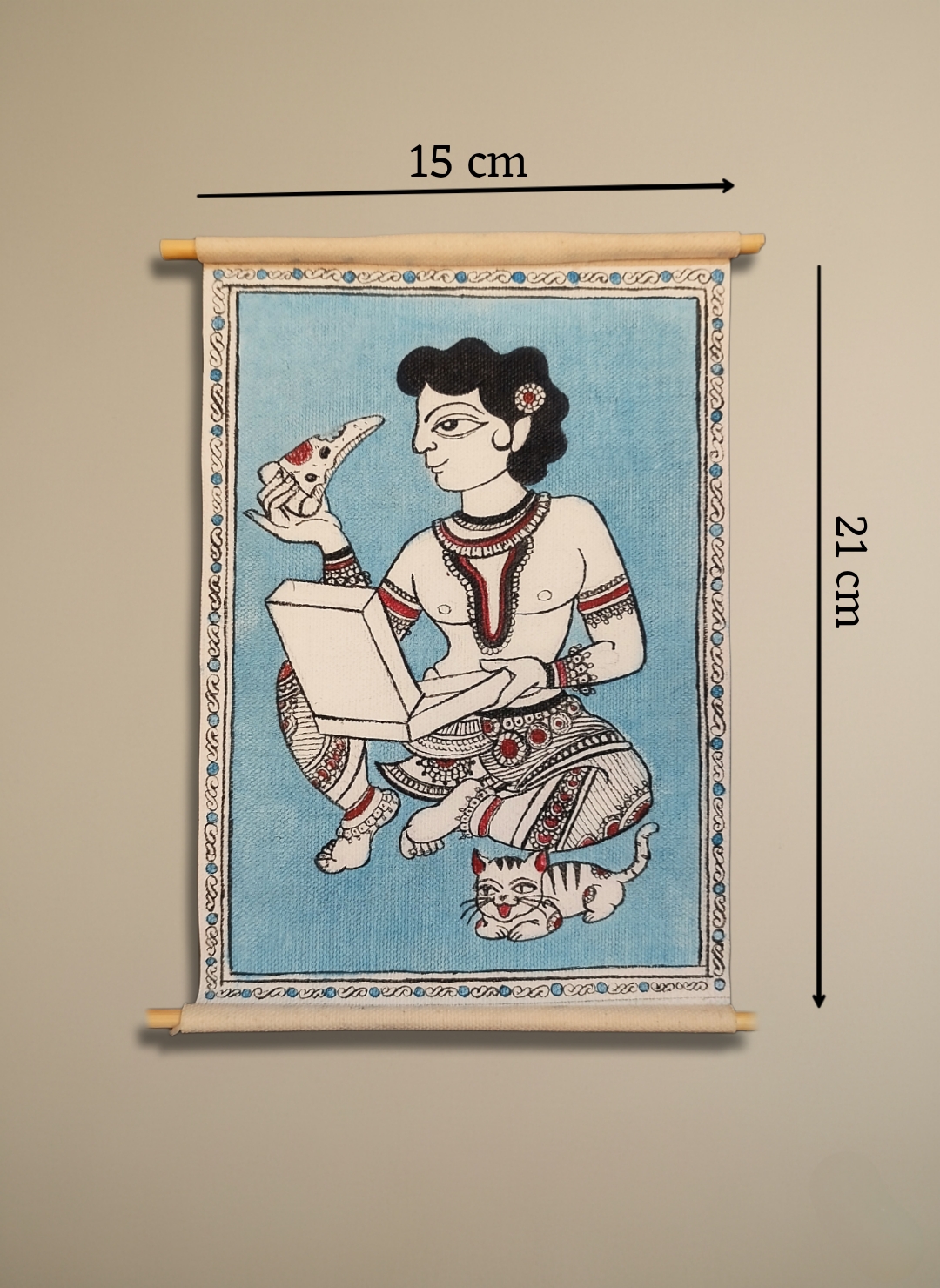 Srikalahasti Kalamkaari inspired- Small scroll- Man with his pizza - Image 2