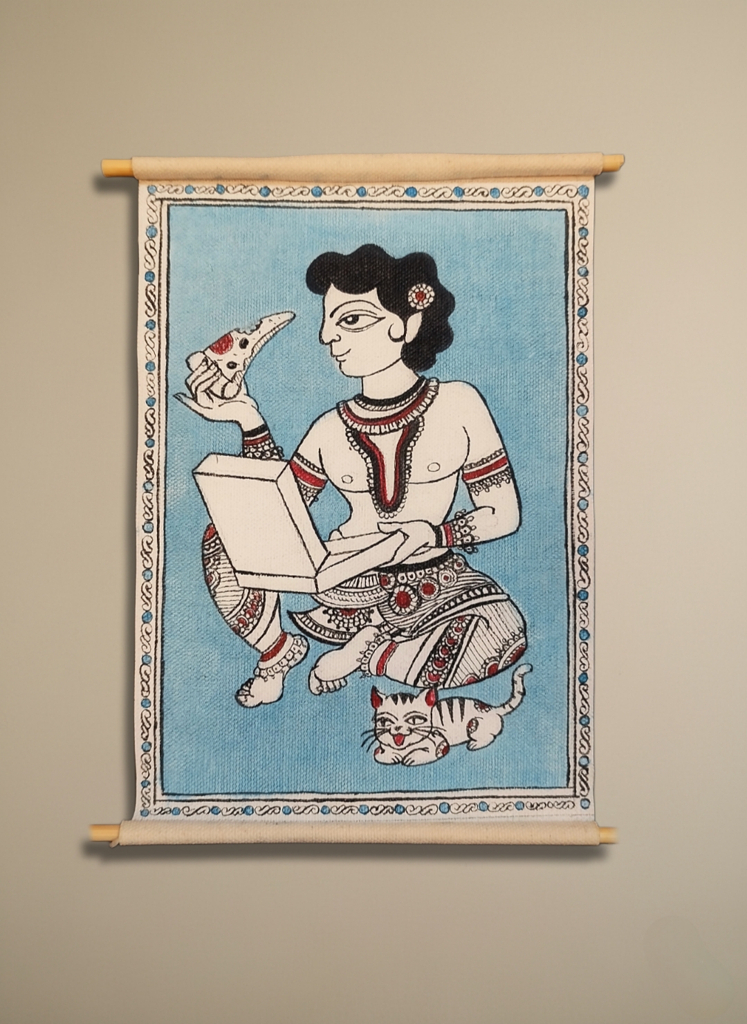 Srikalahasti Kalamkaari inspired- Small scroll- Man with his pizza